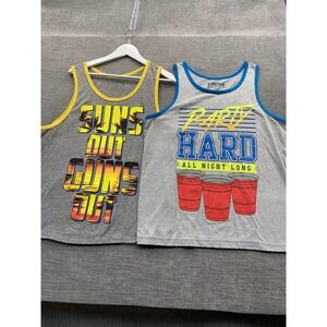 Fifth Sun Suns Out Guns Out & Party Hard Tank Tops L Gray Graphic Print Lot of 2